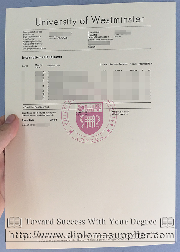 University of Westminster transcript