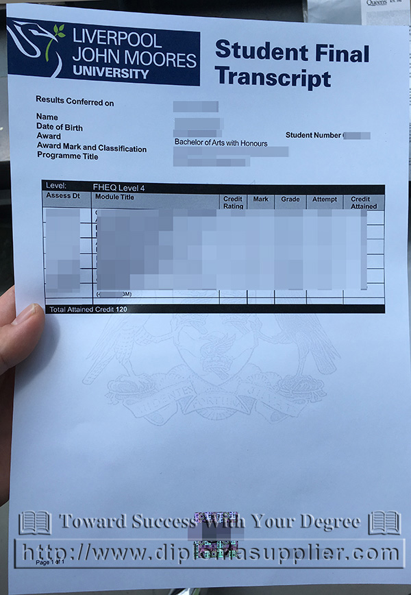 Liverpool John Moores University transcript