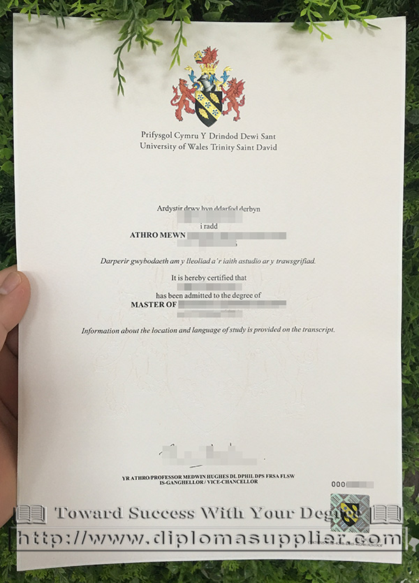 University of Wales Trinity Saint David diploma, University of Wales degree certificate