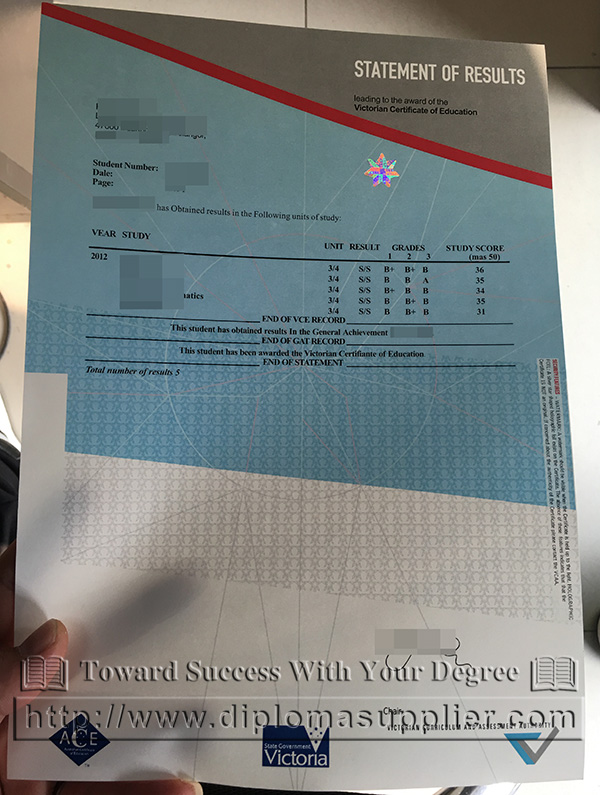 buy VCE/Victorian Certificate of Education fake transcript