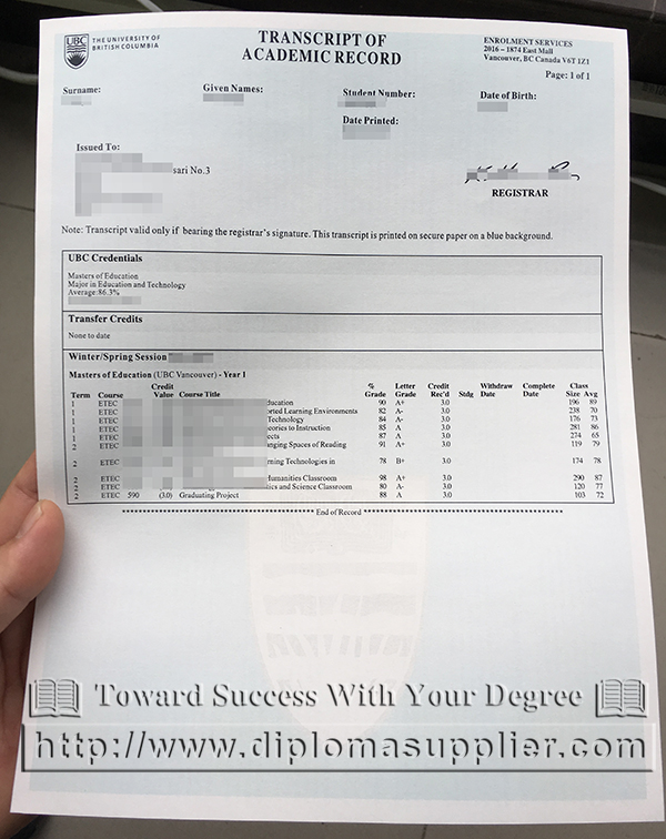 How to order UBC fake transcript